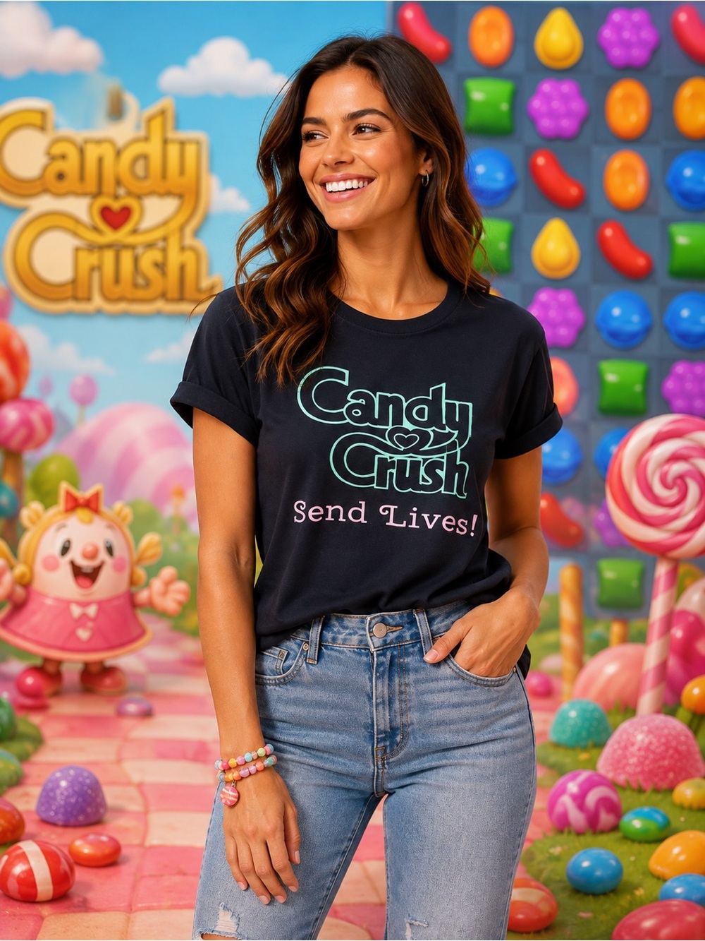 Candy Crush “Send Lives!” Graphic Tee Black XL Fruit of the Loom